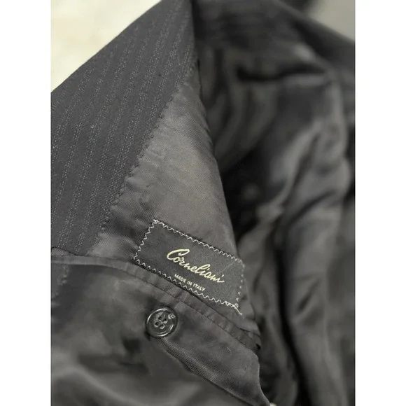 Corneliani Mens‎ Black Striped Wool Blazer Sport Jacket Italy Size EU 52 US 42